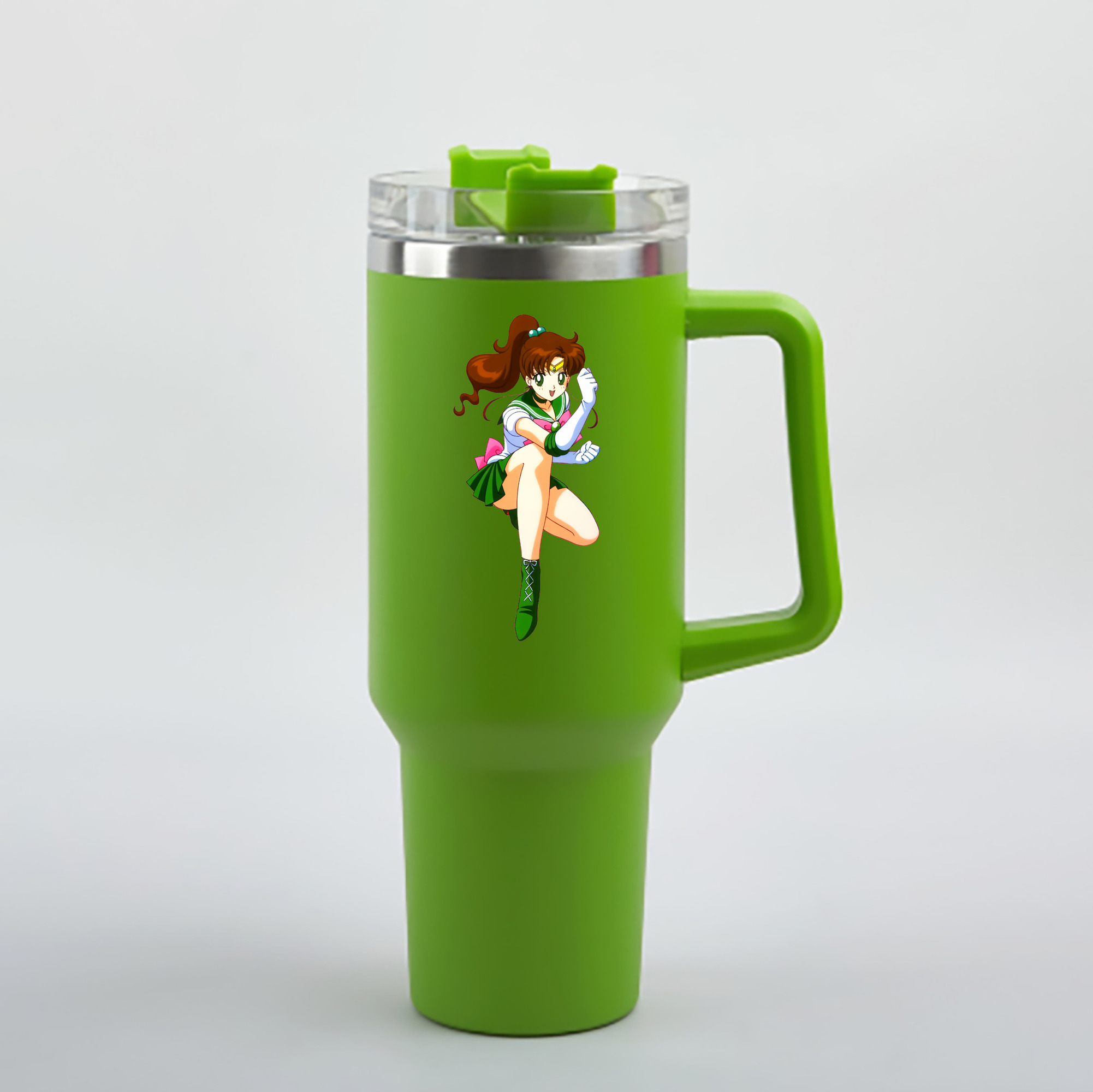 （画像用） 美少女戦士セーラームーン 木野 まこと きの まこと Sailor Moon Kino Makoto （セーラージュピター；Sailor Jupiter） 1200mL車用タンブラー - クリスタルステッカー（プラスチックストロー付き）